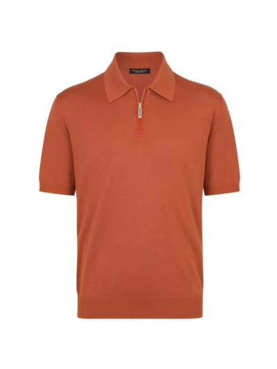 Stefano Ricci Men's Silk And Crocodile Zip Polo Shirt In Orange