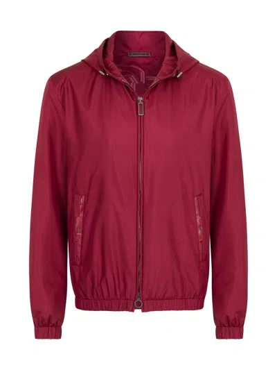 Stefano Ricci Men's Silk And Matted Crocodile Leather Hooded Blouson Jacket In Red