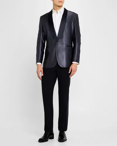 Stefano Ricci Men's Silk Check Shawl-lapel Dinner Jacket In Dark Grey