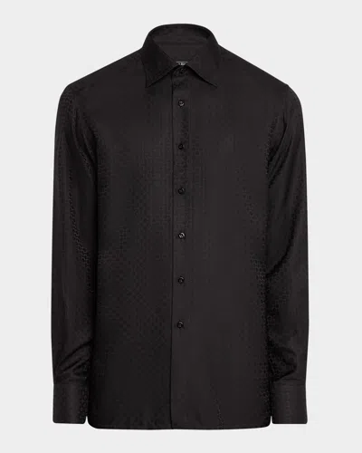 Stefano Ricci Men's Silk Geometric Jacquard Dress Shirt In Black