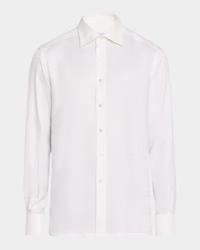 Stefano Ricci Men's Silk Geometric Jacquard Dress Shirt In White