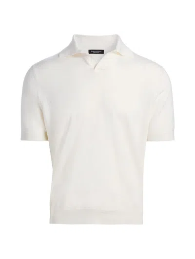 Stefano Ricci Men's Silk-linen-cotton Polo Shirt In White