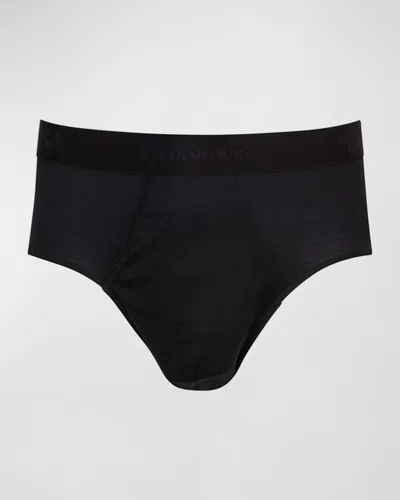 Stefano Ricci Men's Solid Cotton Briefs In Black