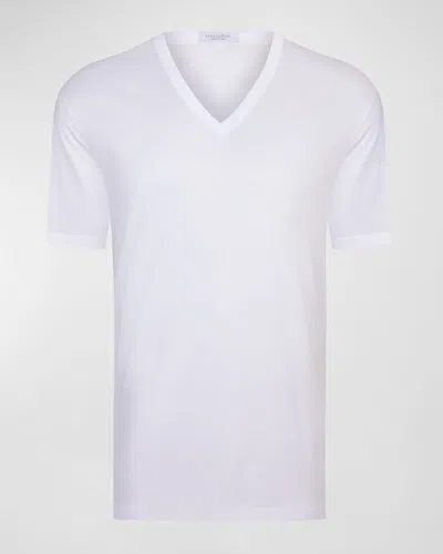 Stefano Ricci Men's Solid Cotton V-neck T-shirt In White