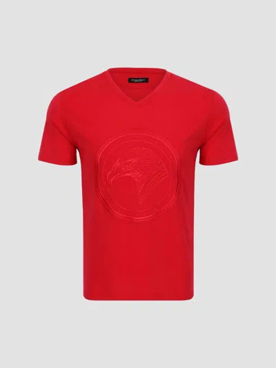 Stefano Ricci Men's Studded Embroidered Eagle V-neck T-shirt In Red