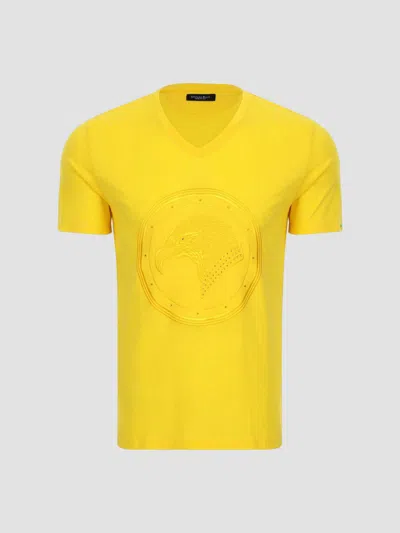 Stefano Ricci Men's Studded Embroidered Eagle V-neck T-shirt In Yellow