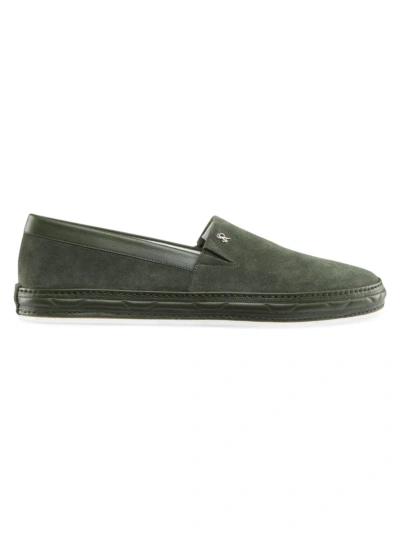 Stefano Ricci Men's Suede And Calfskin Leather Slip-on Shoes In Dark Green