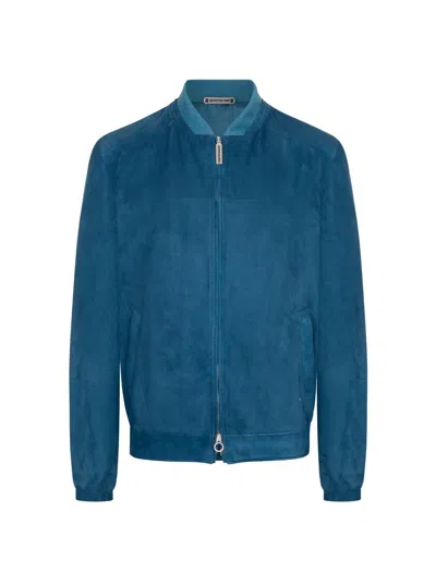Stefano Ricci Men's Suede Blouson Jacket In Blue