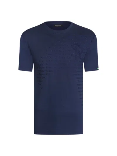 Stefano Ricci Men's T-shirt With Cotton Blend In Blue Navy