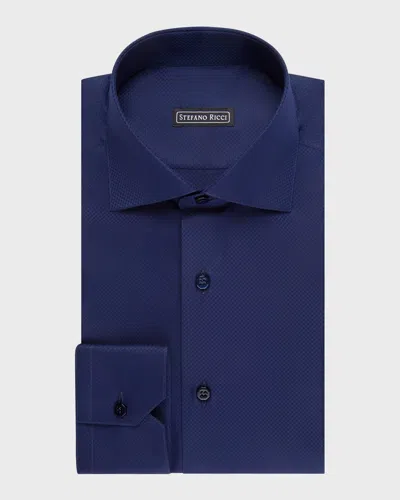 Stefano Ricci Men's Textured Cotton Dress Shirt In Navy