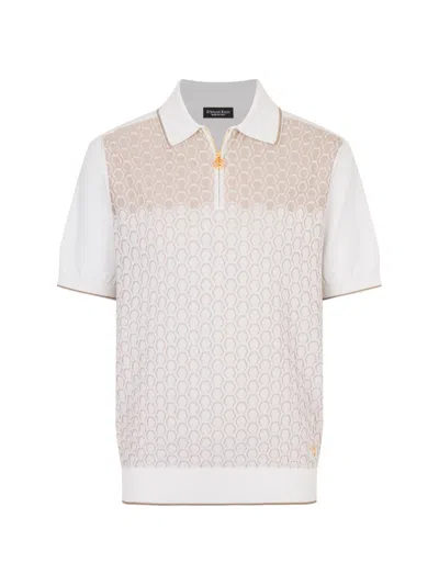 Stefano Ricci Men's Textured Silk-cotton Quarter-zip Polo Shirt In Brown