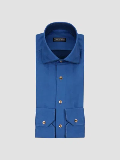 Stefano Ricci Men's Textured-weave Spread-collar Shirt In Blue