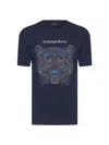 Stefano Ricci Men's Tiger Motif T-shirt In Blue Navy