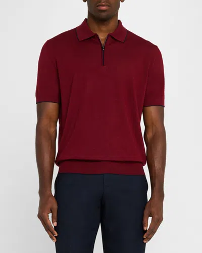 Stefano Ricci Men's Tipped Short-sleeve Polo Sweater In Burgundy