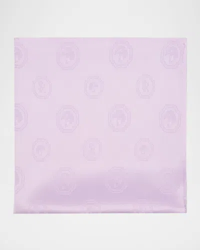 Stefano Ricci Men's Tonal Jacquard Logo Silk Pocket Square