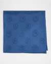 Stefano Ricci Men's Tonal Jacquard Logo Silk Pocket Square In Blue