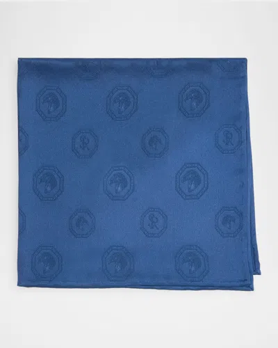 Stefano Ricci Men's Tonal Jacquard Logo Silk Pocket Square In Blue