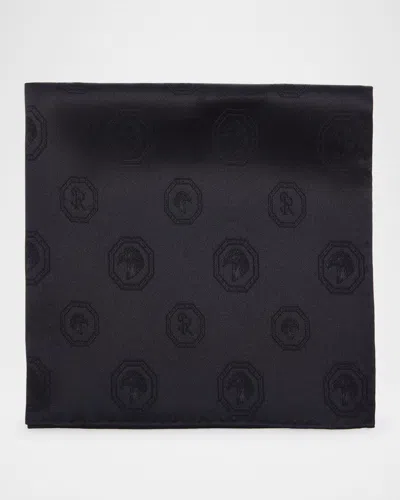 Stefano Ricci Men's Tonal Jacquard Logo Silk Pocket Square In Black
