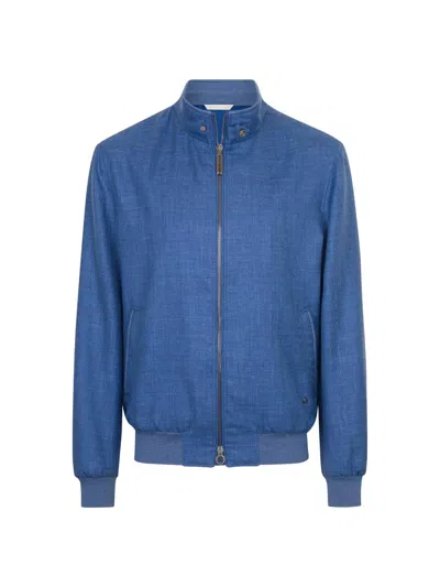 Stefano Ricci Men's Wool And Silk Blend Blouson Jacket In Blue