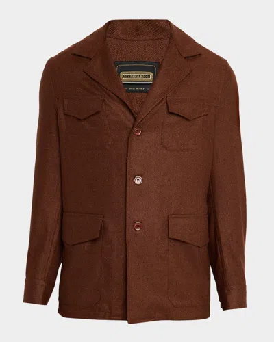 Stefano Ricci Men's Wool And Silk Flap-pocket Chore Jacket In Brown