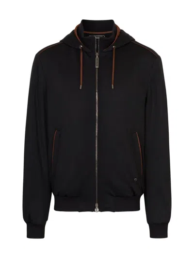 Stefano Ricci Men's Wool Hooded Bomber Jacket In Black