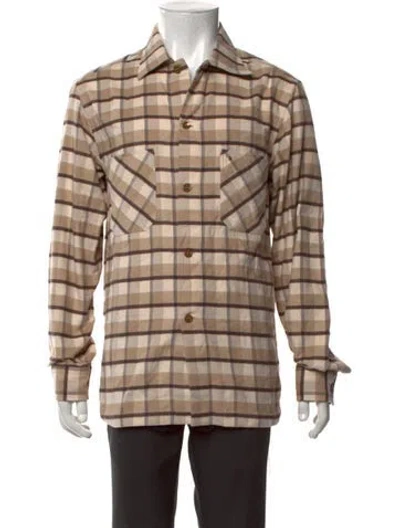 Pre-owned Stefano Ricci Plaid Print Collar Polo Shirt W/ Tags In Neutrals