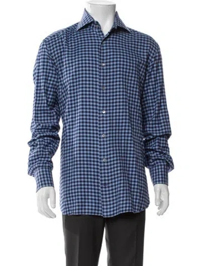 Pre-owned Stefano Ricci Plaid Print Long Sleeve Dress Shirt In Blue