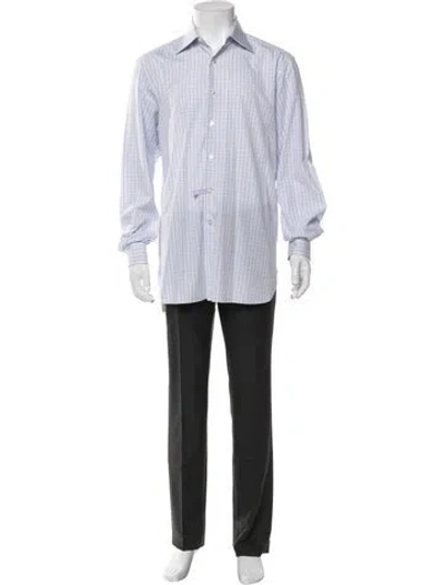 Pre-owned Stefano Ricci Plaid Print Long Sleeve Dress Shirt In Blue