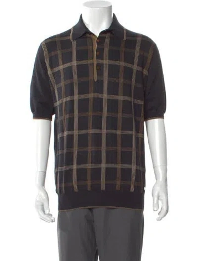 Pre-owned Stefano Ricci Plaid Print V-neck Polo Shirt In Black