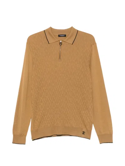 Stefano Ricci Quarter-zip Polo Shirt In Brown