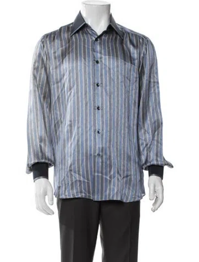 Pre-owned Stefano Ricci Silk Striped Dress Shirt In Blue