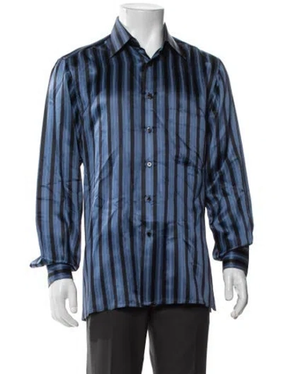 Pre-owned Stefano Ricci Silk Striped Dress Shirt In Blue