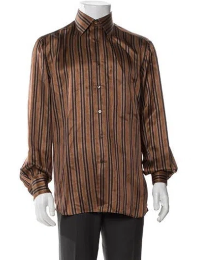 Pre-owned Stefano Ricci Silk Striped Dress Shirt In Brown