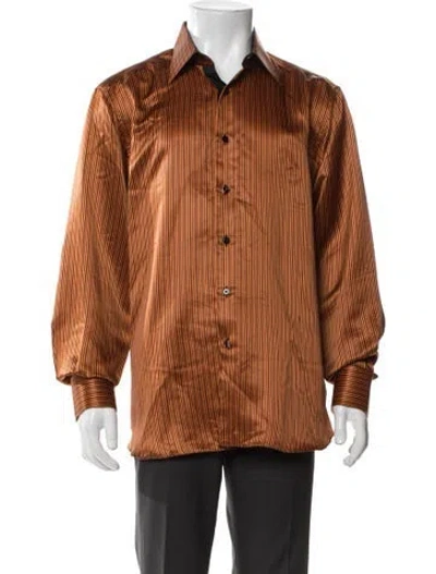 Pre-owned Stefano Ricci Silk Striped Dress Shirt In Orange