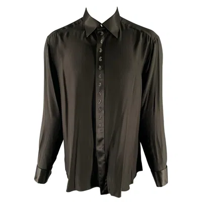 Pre-owned Stefano Ricci Size Xl Black Silk Hidden Placket Long Sleeve Shirt