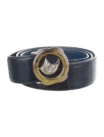 Pre-owned Stefano Ricci Skinny Crocodile Belt Kit In Blue