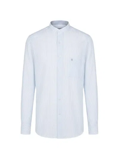 Stefano Ricci Striped Band-collar Shirt In Blue