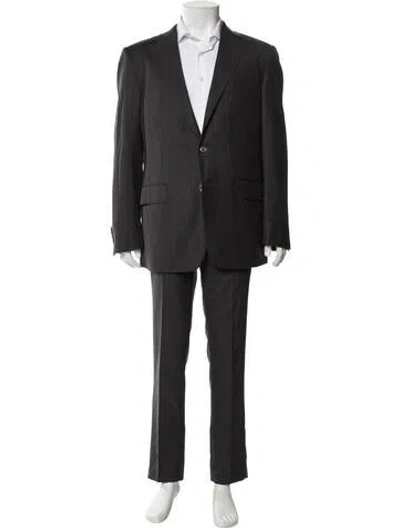 Pre-owned Stefano Ricci Wool Leather Trim Embellishment Blazer In Gray