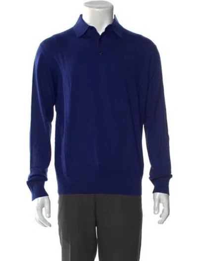 Pre-owned Stefano Ricci Wool Mock Neck Polo Sweater W/ Tags In Blue
