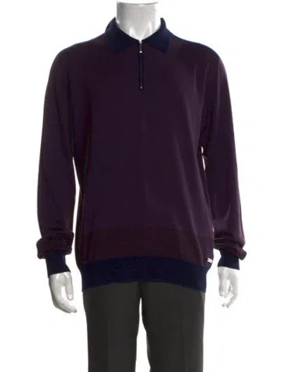 Pre-owned Stefano Ricci Wool Patterned Polo Sweater In Blue