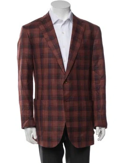 Pre-owned Stefano Ricci Wool Plaid Print Blazer In Orange