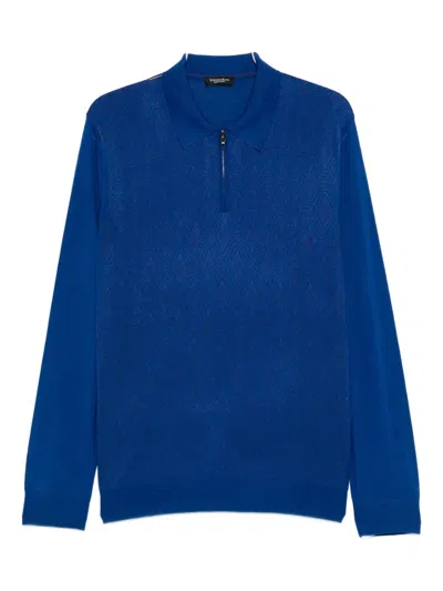 Stefano Ricci Wool-silk Blend Zip-fastening Polo Shirt In Blue