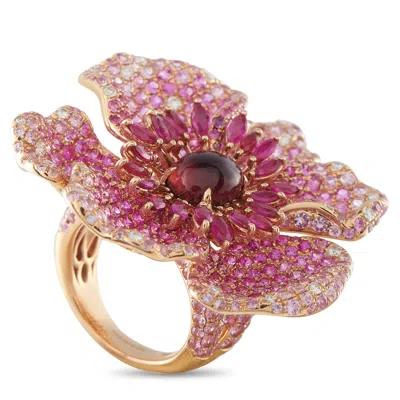 Stéfère 18k Rose Gold 0.47ct Diamond, Tourmaline, Pink Sapphire, And Ruby Flower Ring St03-041726