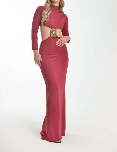 Steffany Milano Embellished Cut-out Maxi Dress In Deep Wine In Red