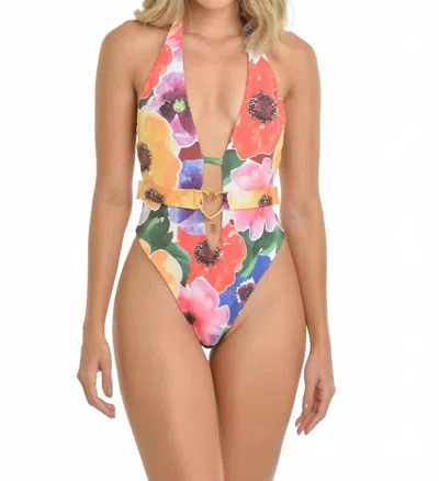 Steffany Milano Floral Triquini With Belt In Multi