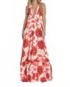 Steffany Milano Romantic Rose Print Dress In Multi In Red