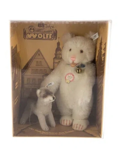 Pre-owned Steiff Limited Edition Mohair Blend 'teddy Baby And Wolf" Plush Set In Neutral
