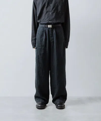 Pre-owned Stein 25ss Distressed Linen Herringbone Trousers In Black