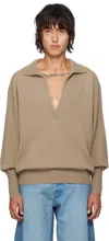 Stein Beige Extra Fine Wool Knit Skipper Polo In Beige