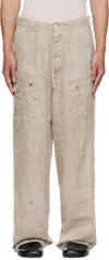 Stein Beige Heavy Linen Herringbone Wide Easy Trousers In Brown